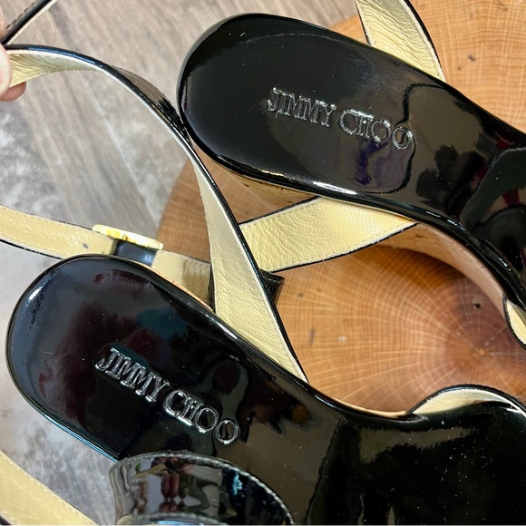 *Jimmy Choo | Papyrus Black Patent Leather Cork Wedge Platform Sandals Size37.5 - Picture 10 of 16
